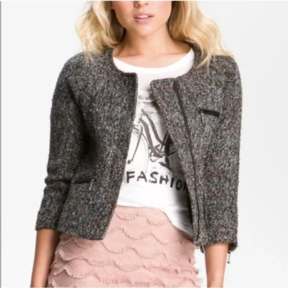 Anthropologie Sanctuary Tweed Cropped Jacket Blazer Zip Pockets Size Small - Picture 12 of 16